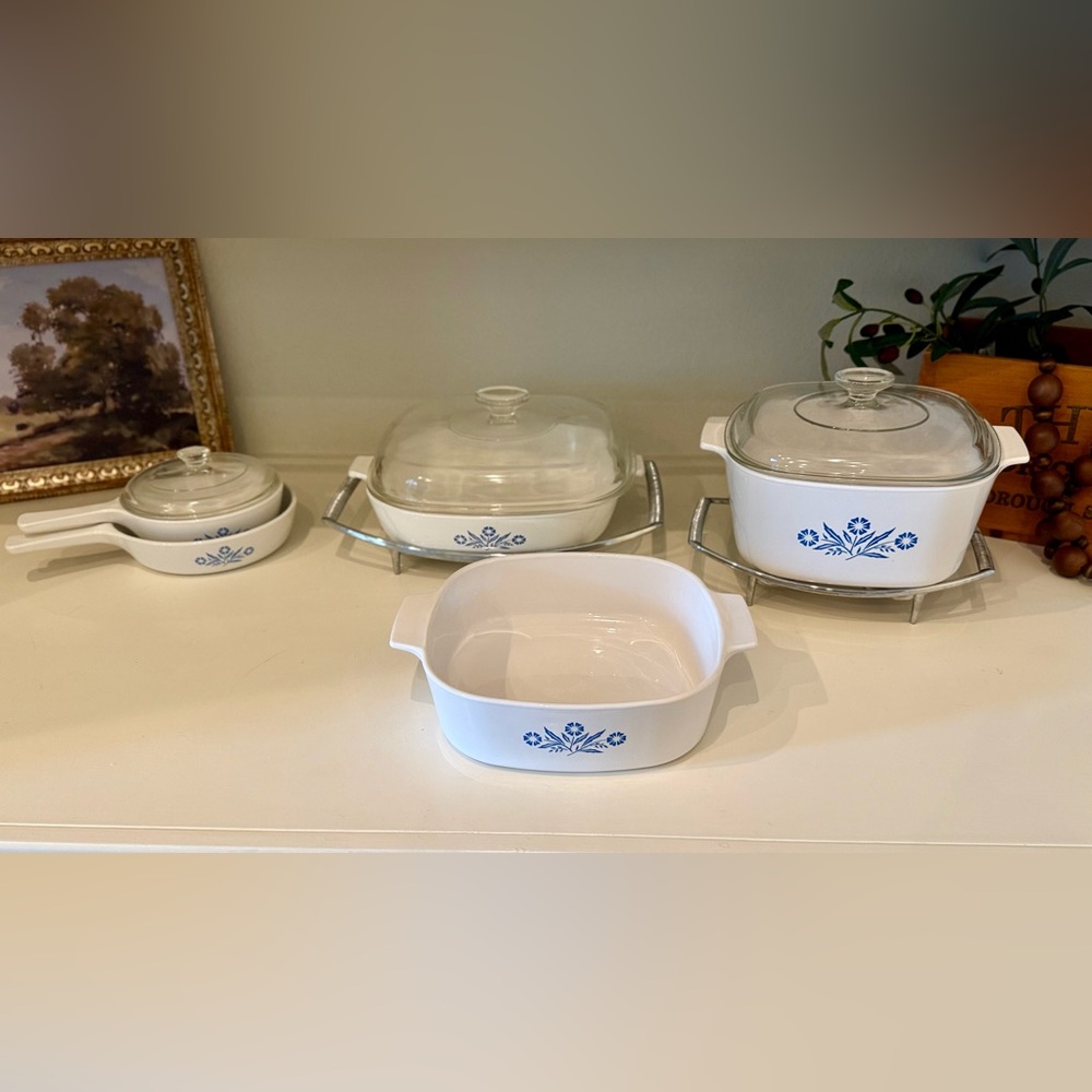 CorningWare White and Blue Floral Cookware Set